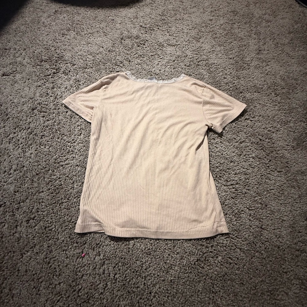 Beige Button-Front Ribbed Top - Picture 3 of 4